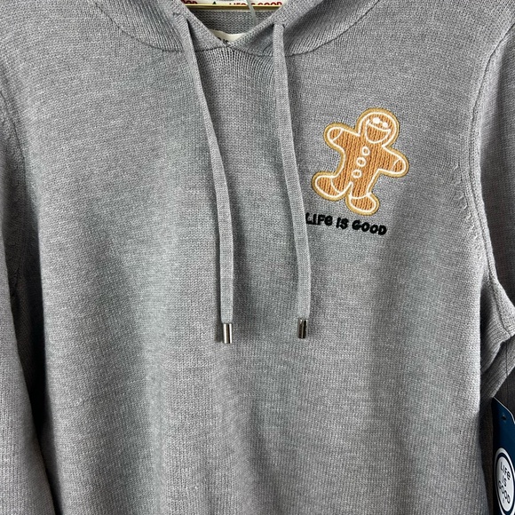 Life is Good Light Gray Gingerbread Cookie Long Sleeve Pullover Hoodie - Picture 8 of 8